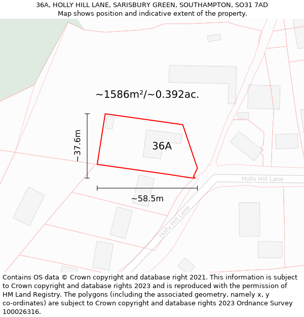 36A, HOLLY HILL LANE, SARISBURY GREEN, SOUTHAMPTON, SO31 7AD: Plot and title map