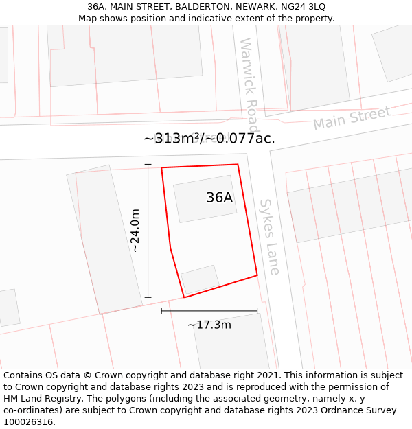 36A, MAIN STREET, BALDERTON, NEWARK, NG24 3LQ: Plot and title map