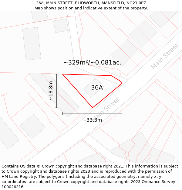 36A, MAIN STREET, BLIDWORTH, MANSFIELD, NG21 0PZ: Plot and title map