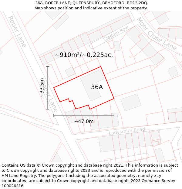 36A, ROPER LANE, QUEENSBURY, BRADFORD, BD13 2DQ: Plot and title map