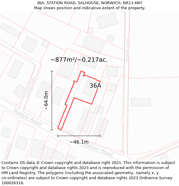 36A, STATION ROAD, SALHOUSE, NORWICH, NR13 6NY: Plot and title map