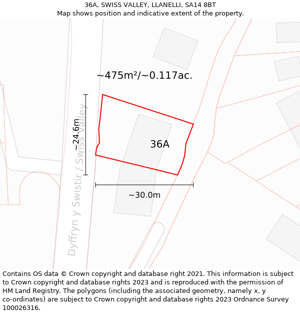 36A, SWISS VALLEY, LLANELLI, SA14 8BT: Plot and title map