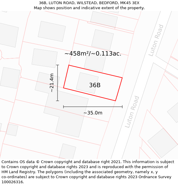 36B, LUTON ROAD, WILSTEAD, BEDFORD, MK45 3EX: Plot and title map