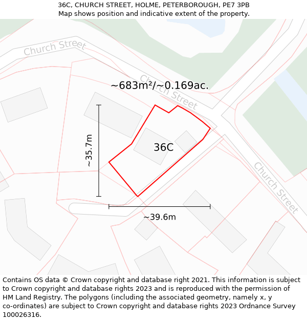 36C, CHURCH STREET, HOLME, PETERBOROUGH, PE7 3PB: Plot and title map