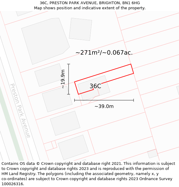 36C, PRESTON PARK AVENUE, BRIGHTON, BN1 6HG: Plot and title map