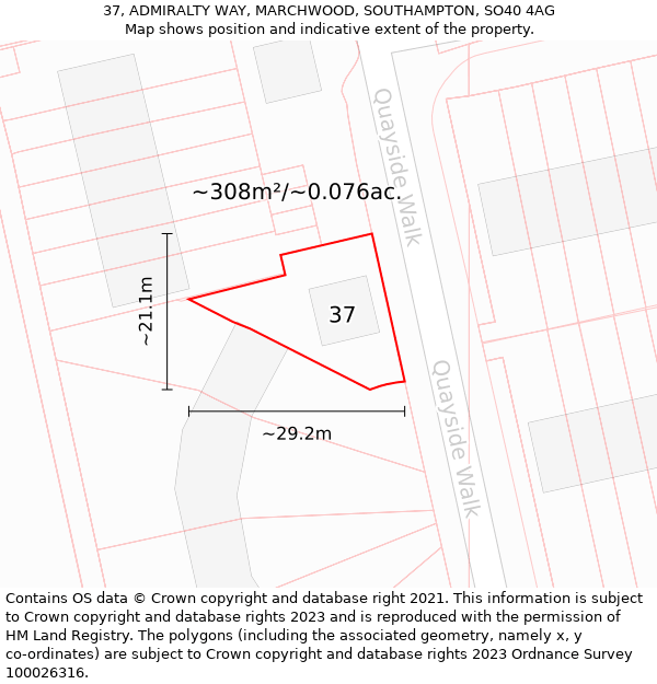 37, ADMIRALTY WAY, MARCHWOOD, SOUTHAMPTON, SO40 4AG: Plot and title map