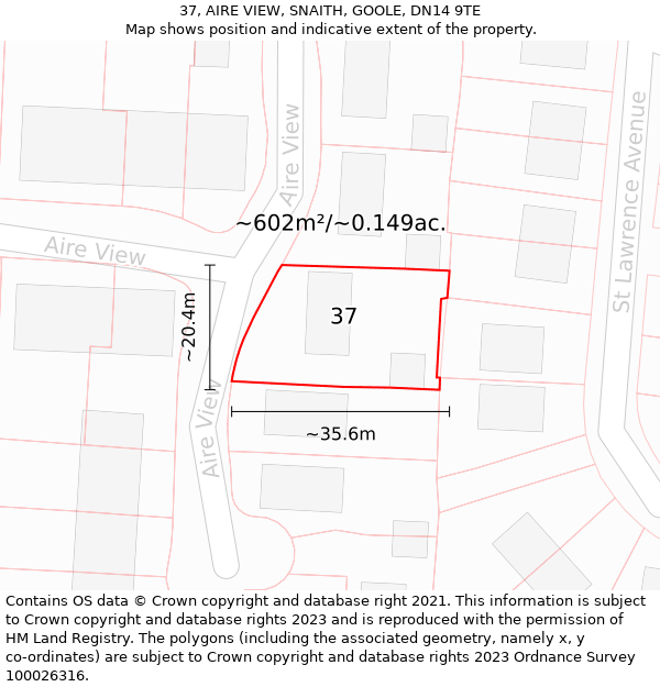 37, AIRE VIEW, SNAITH, GOOLE, DN14 9TE: Plot and title map