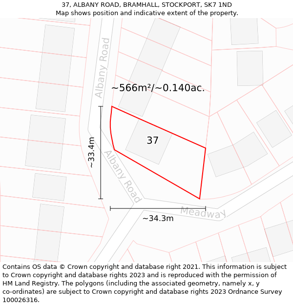 37, ALBANY ROAD, BRAMHALL, STOCKPORT, SK7 1ND: Plot and title map