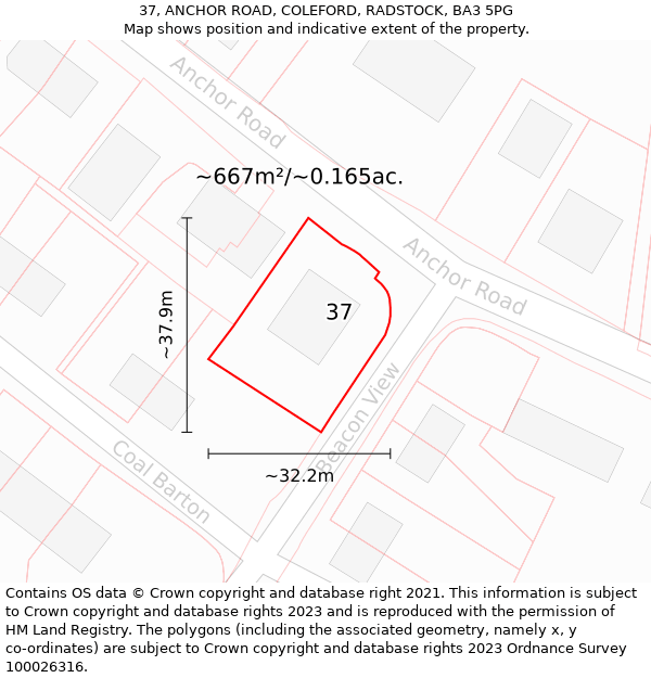 37, ANCHOR ROAD, COLEFORD, RADSTOCK, BA3 5PG: Plot and title map