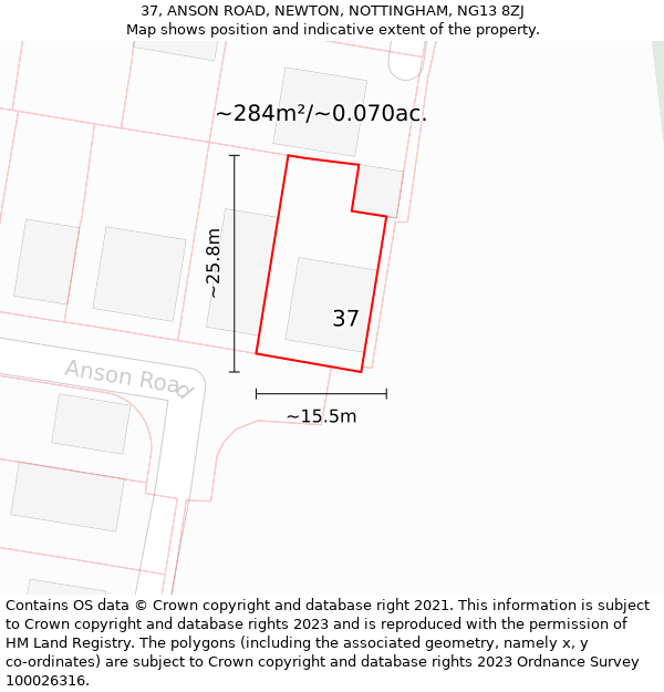 37, ANSON ROAD, NEWTON, NOTTINGHAM, NG13 8ZJ: Plot and title map