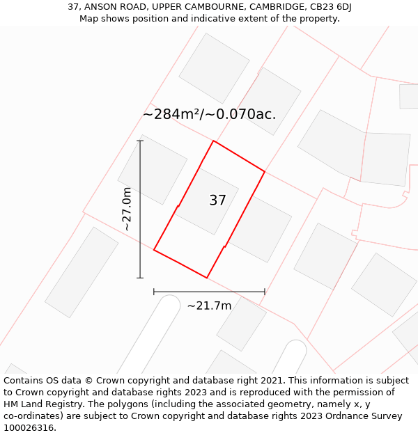 37, ANSON ROAD, UPPER CAMBOURNE, CAMBRIDGE, CB23 6DJ: Plot and title map