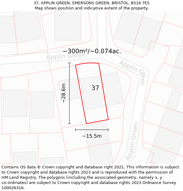 37, APPLIN GREEN, EMERSONS GREEN, BRISTOL, BS16 7ES: Plot and title map