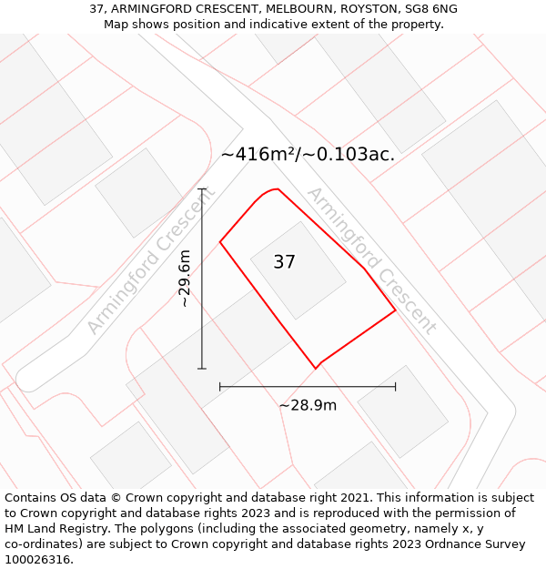 37, ARMINGFORD CRESCENT, MELBOURN, ROYSTON, SG8 6NG: Plot and title map