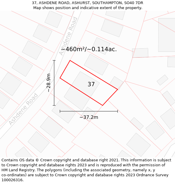 37, ASHDENE ROAD, ASHURST, SOUTHAMPTON, SO40 7DR: Plot and title map