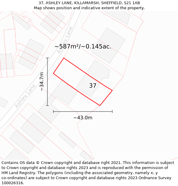 37, ASHLEY LANE, KILLAMARSH, SHEFFIELD, S21 1AB: Plot and title map