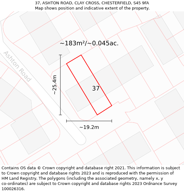 37, ASHTON ROAD, CLAY CROSS, CHESTERFIELD, S45 9FA: Plot and title map