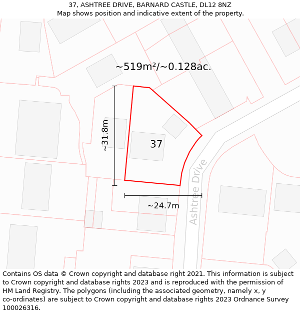 37, ASHTREE DRIVE, BARNARD CASTLE, DL12 8NZ: Plot and title map