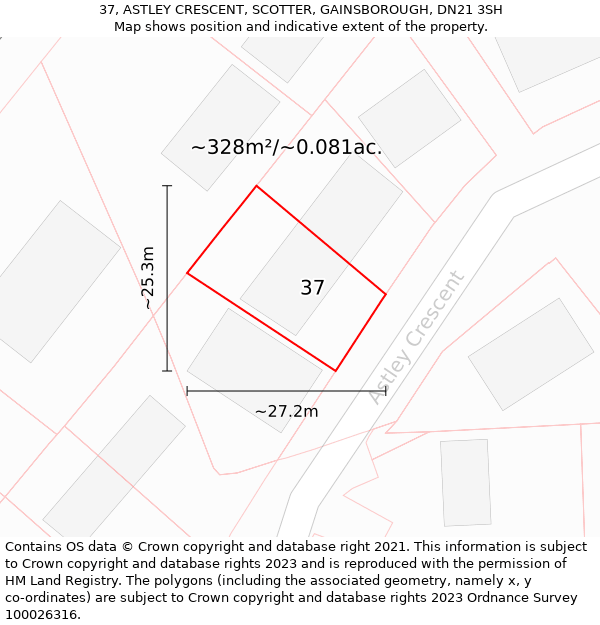 37, ASTLEY CRESCENT, SCOTTER, GAINSBOROUGH, DN21 3SH: Plot and title map