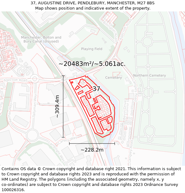 37, AUGUSTINE DRIVE, PENDLEBURY, MANCHESTER, M27 8BS: Plot and title map