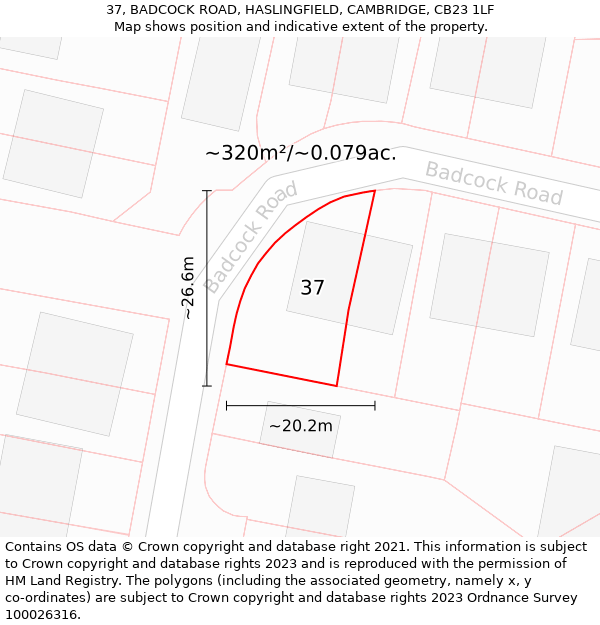 37, BADCOCK ROAD, HASLINGFIELD, CAMBRIDGE, CB23 1LF: Plot and title map