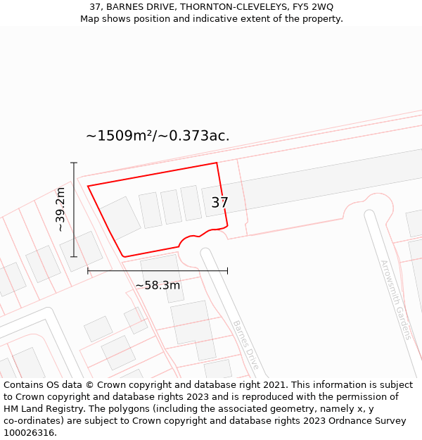 37, BARNES DRIVE, THORNTON-CLEVELEYS, FY5 2WQ: Plot and title map