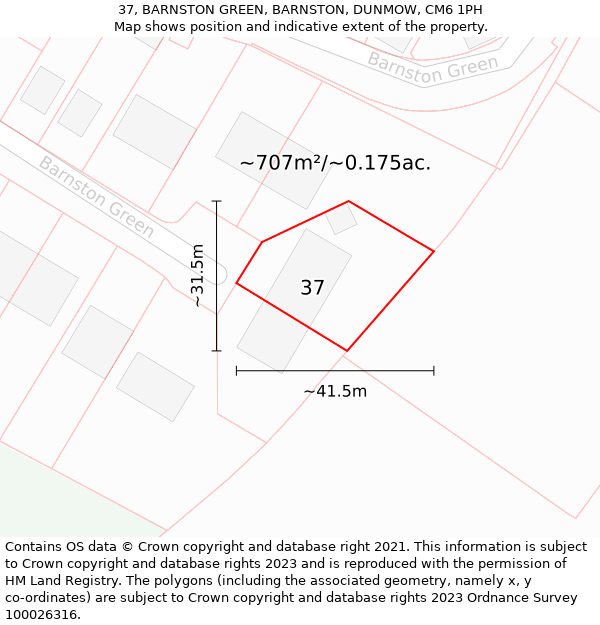 37, BARNSTON GREEN, BARNSTON, DUNMOW, CM6 1PH: Plot and title map