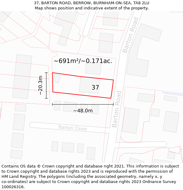 37, BARTON ROAD, BERROW, BURNHAM-ON-SEA, TA8 2LU: Plot and title map