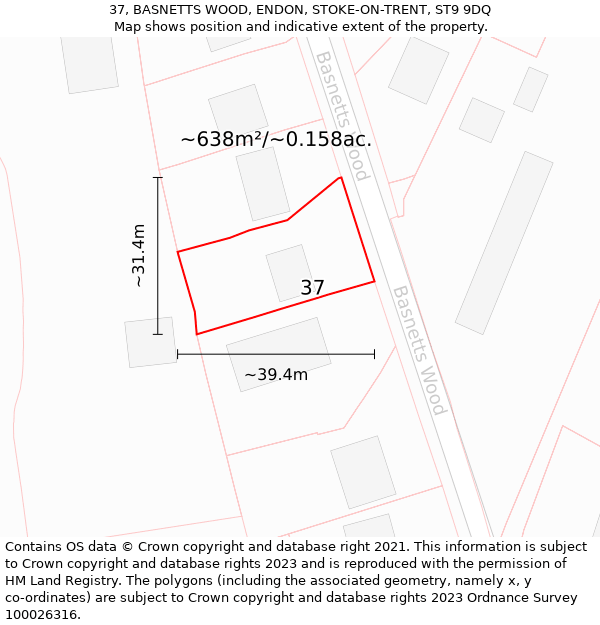 37, BASNETTS WOOD, ENDON, STOKE-ON-TRENT, ST9 9DQ: Plot and title map