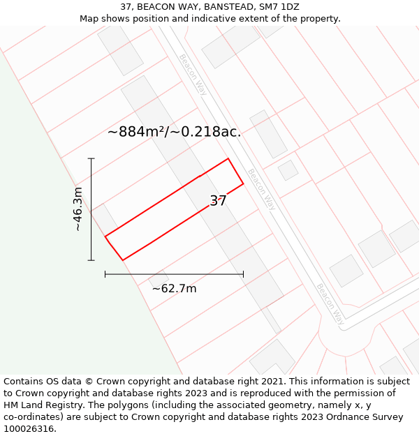 37, BEACON WAY, BANSTEAD, SM7 1DZ: Plot and title map