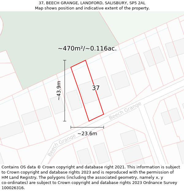 37, BEECH GRANGE, LANDFORD, SALISBURY, SP5 2AL: Plot and title map