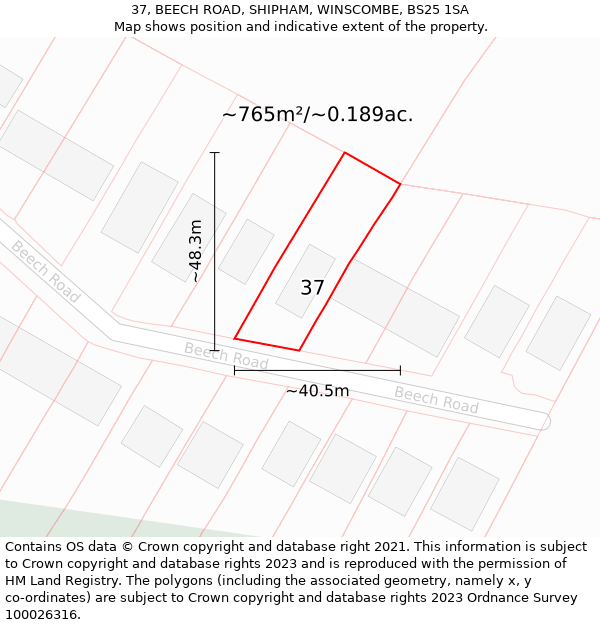 37, BEECH ROAD, SHIPHAM, WINSCOMBE, BS25 1SA: Plot and title map