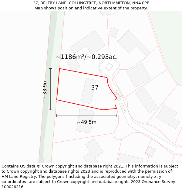 37, BELFRY LANE, COLLINGTREE, NORTHAMPTON, NN4 0PB: Plot and title map