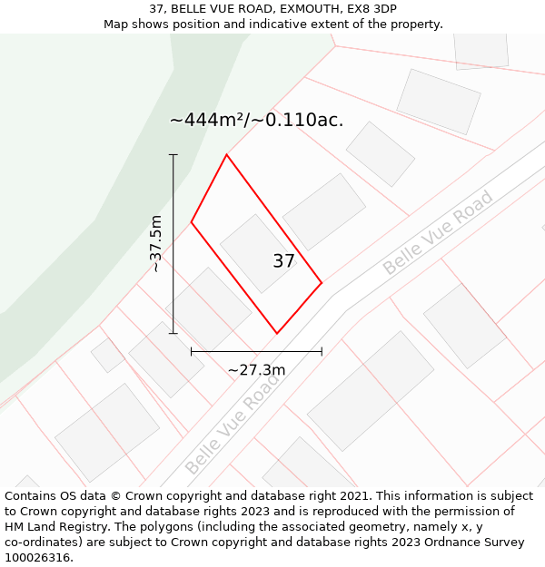 37, BELLE VUE ROAD, EXMOUTH, EX8 3DP: Plot and title map