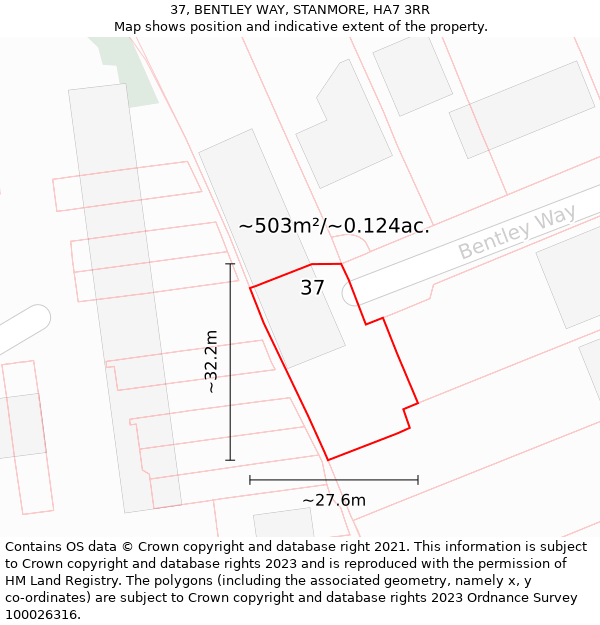 37, BENTLEY WAY, STANMORE, HA7 3RR: Plot and title map