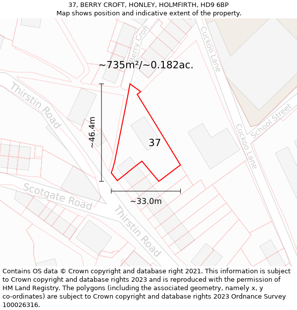 37, BERRY CROFT, HONLEY, HOLMFIRTH, HD9 6BP: Plot and title map