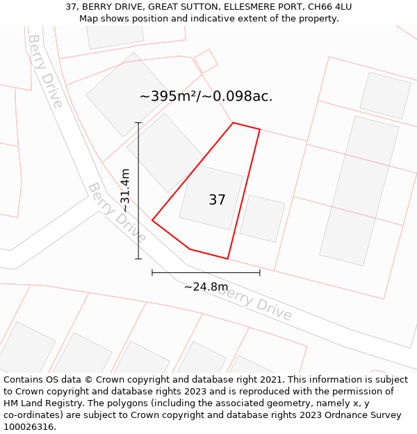 37, BERRY DRIVE, GREAT SUTTON, ELLESMERE PORT, CH66 4LU: Plot and title map