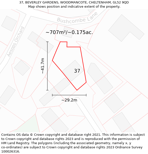 37, BEVERLEY GARDENS, WOODMANCOTE, CHELTENHAM, GL52 9QD: Plot and title map