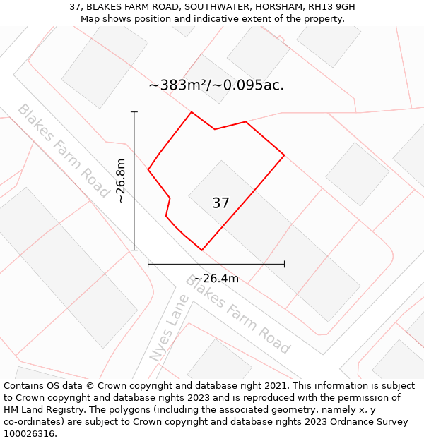 37, BLAKES FARM ROAD, SOUTHWATER, HORSHAM, RH13 9GH: Plot and title map