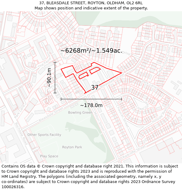 37, BLEASDALE STREET, ROYTON, OLDHAM, OL2 6RL: Plot and title map