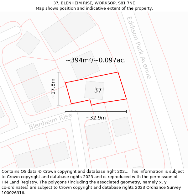 37, BLENHEIM RISE, WORKSOP, S81 7NE: Plot and title map