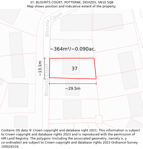 37, BLOUNTS COURT, POTTERNE, DEVIZES, SN10 5QB: Plot and title map