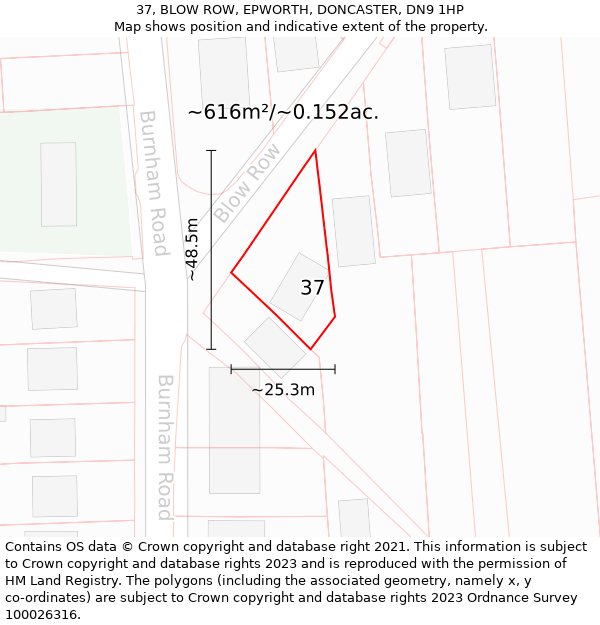 37, BLOW ROW, EPWORTH, DONCASTER, DN9 1HP: Plot and title map