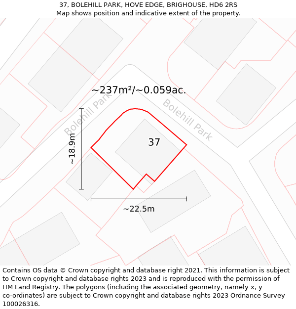 37, BOLEHILL PARK, HOVE EDGE, BRIGHOUSE, HD6 2RS: Plot and title map