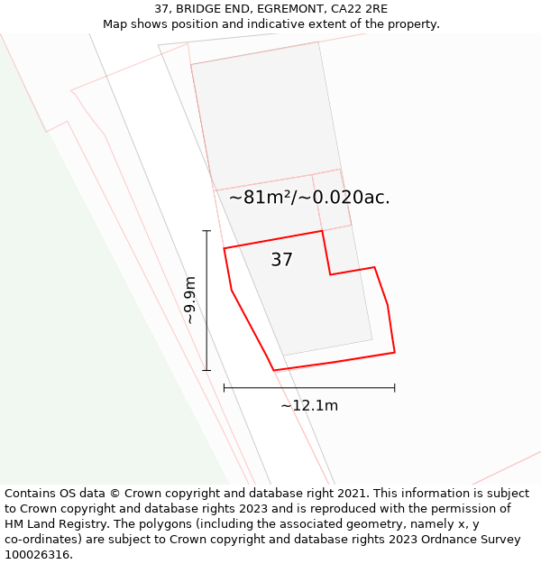 37, BRIDGE END, EGREMONT, CA22 2RE: Plot and title map