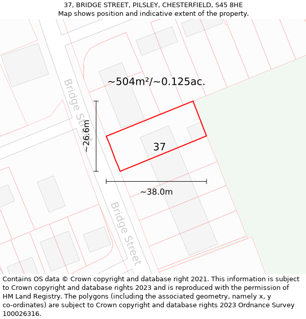 37, BRIDGE STREET, PILSLEY, CHESTERFIELD, S45 8HE: Plot and title map