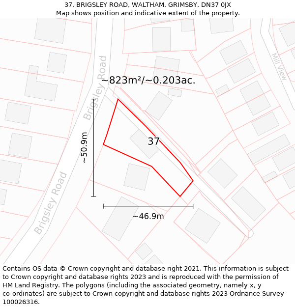 37, BRIGSLEY ROAD, WALTHAM, GRIMSBY, DN37 0JX: Plot and title map