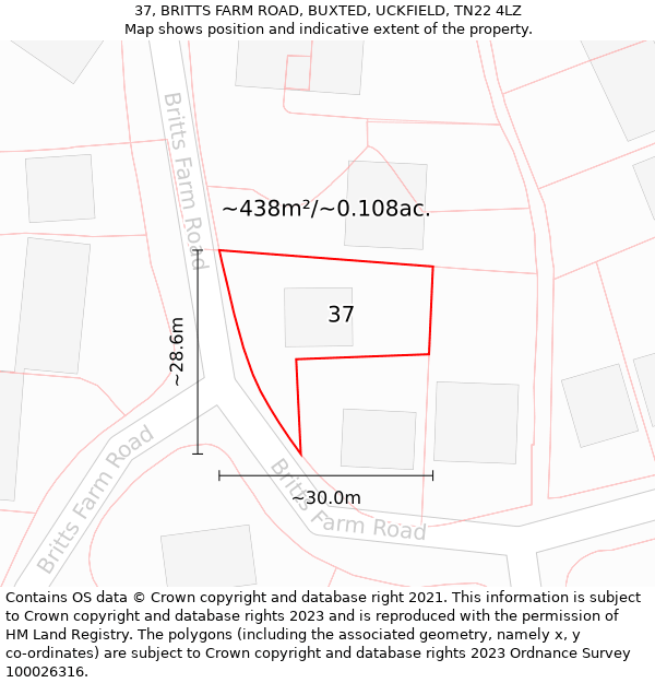 37, BRITTS FARM ROAD, BUXTED, UCKFIELD, TN22 4LZ: Plot and title map