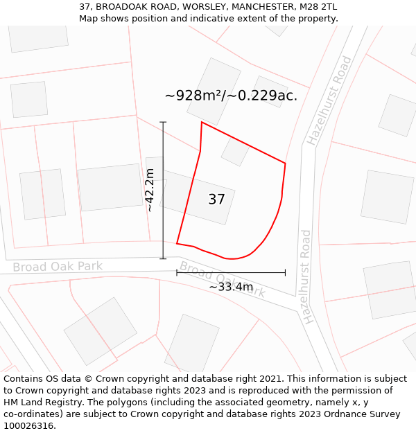 37, BROADOAK ROAD, WORSLEY, MANCHESTER, M28 2TL: Plot and title map