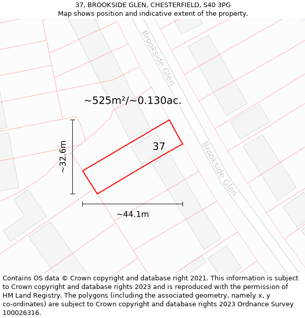 37, BROOKSIDE GLEN, CHESTERFIELD, S40 3PG: Plot and title map