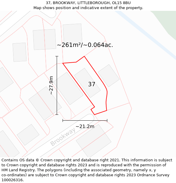 37, BROOKWAY, LITTLEBOROUGH, OL15 8BU: Plot and title map